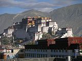 Tibet Lhasa 02 01 Potala Palace from Kyichu Hotel The religious and political heart of the Tibetan world, Lhasa (3650m) sits on the north bank of the Kyi Chu, surrounded by mountain ranges to the north and south. You know youve arrived in the traditional capital of Tibet when you see the red and white palaces of the Potala, home to the Dalai Lamas since the 17th century. Here is our view of the Potala Palace from the roof of the Kyichu Hotel in the early morning.